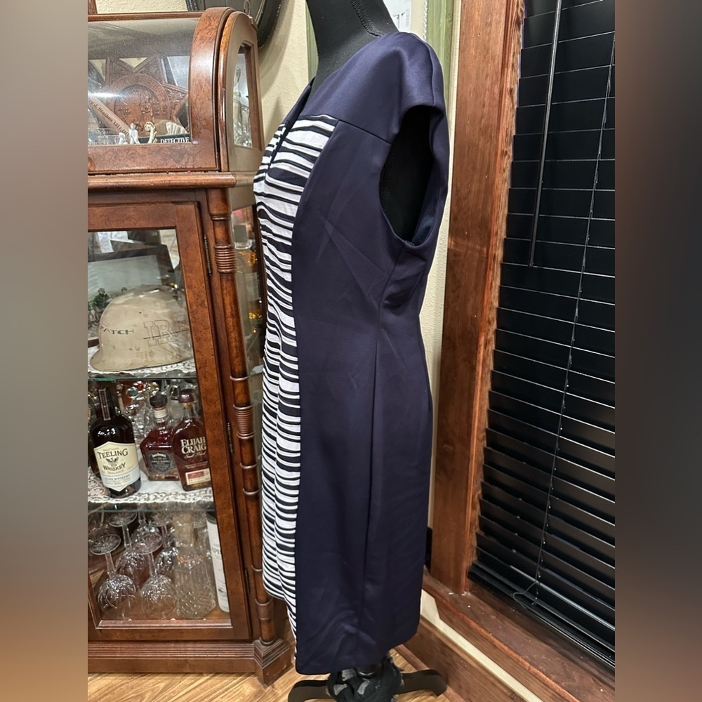 EUC Connected Apparel Striped Knee Length Sheath Dress Blue & White - Picture 4 of 8